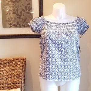 Anna Sui | Blue Eyelet Off Shoulder Blouse